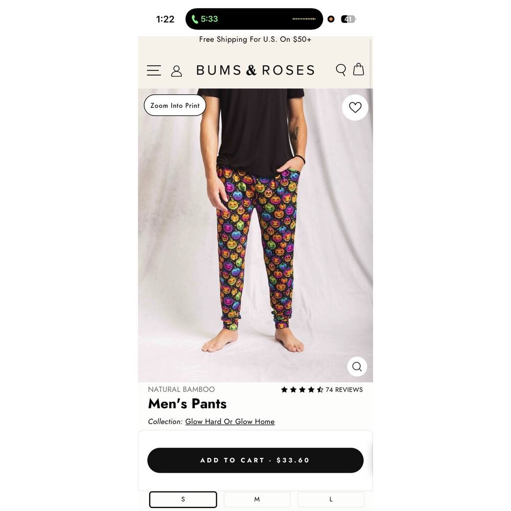 NWT Bums And Roses Halloween Print Pajama Pants Mens size M